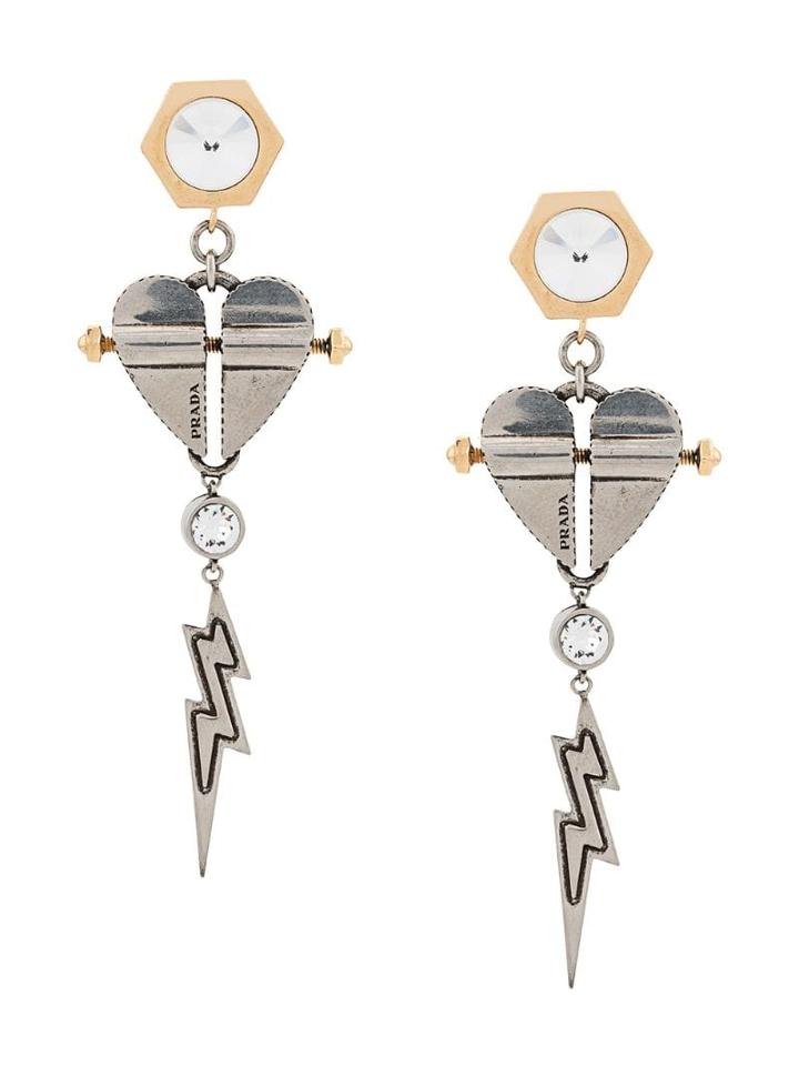 Prada Heart And Lightning Earrings - Metallic