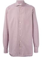 Kiton Micro Check Shirt, Men's, Size: 41, Red, Cotton