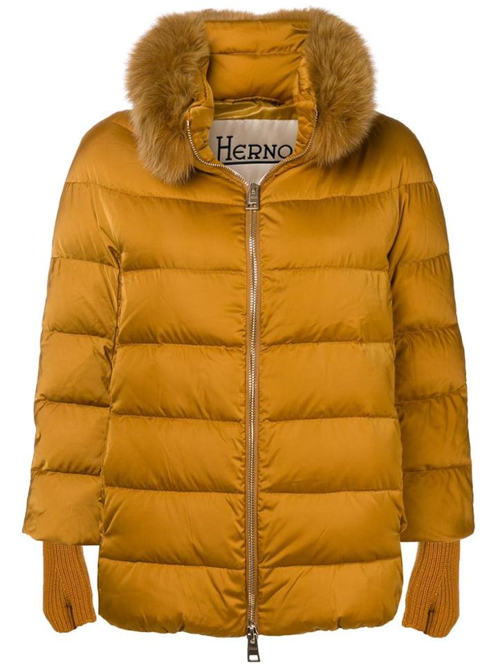 Herno Fur Puffer Jacket - Yellow & Orange