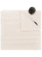 N.peal Pom-pom Cable Knit Scarf - White