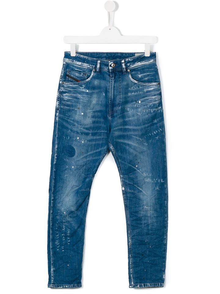 Diesel Kids Distressed Carrot Jeans, Boy's, Size: 16 Yrs, Blue