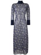 Jean Paul Gaultier Vintage Printed Sheer Dress, Women's, Size: 40, Blue