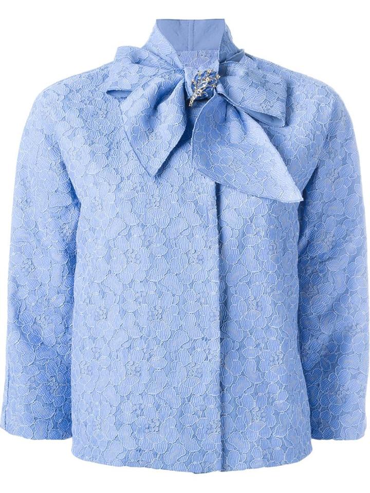 Ermanno Scervino Bow Collar Crop Jacket, Women's, Size: 44, Blue, Polyamide/polyester/spandex/elastane/viscose