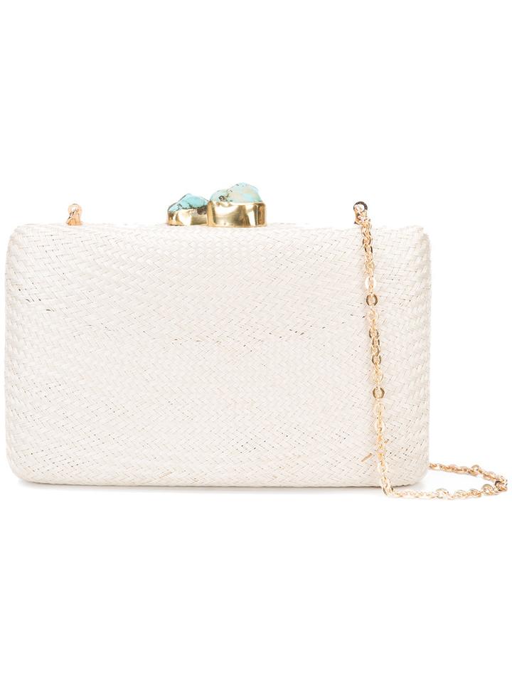 Kayu - Stones Claps Woven Clutch - Women - Straw - One Size, Nude/neutrals, Straw