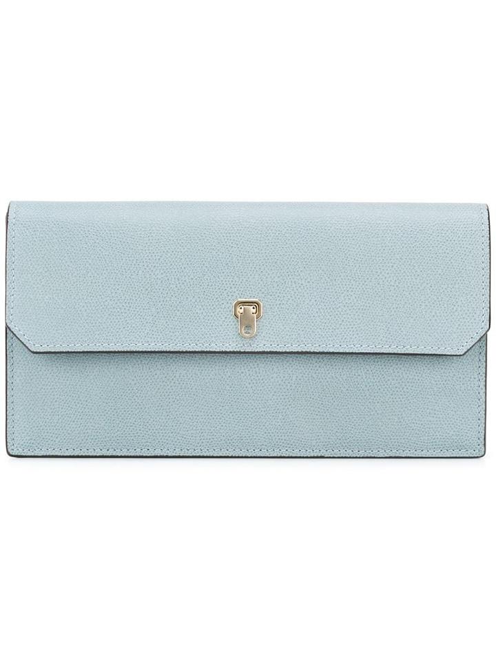 Valextra City Clutch, Women's, Blue, Calf Leather