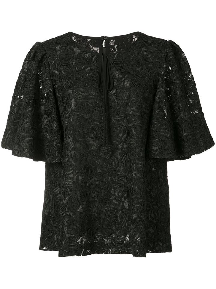 Co - Keyhole Floral Blouse - Women - Polyester - L, Black, Polyester