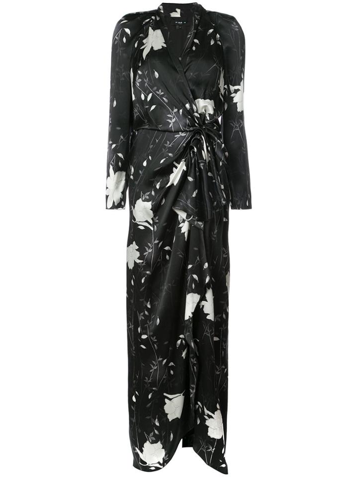 Paule Ka Long Floral Wrap Dress - Black