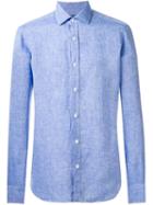 Barba Classic Shirt, Men's, Size: 38, Blue, Linen/flax