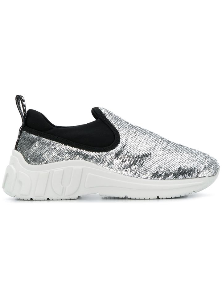 Miu Miu Slip-on Sequin Sneakers - Metallic