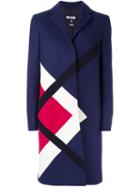 Msgm Argyle Check Coat, Women's, Size: 40, Blue, Polyamide/viscose/wool