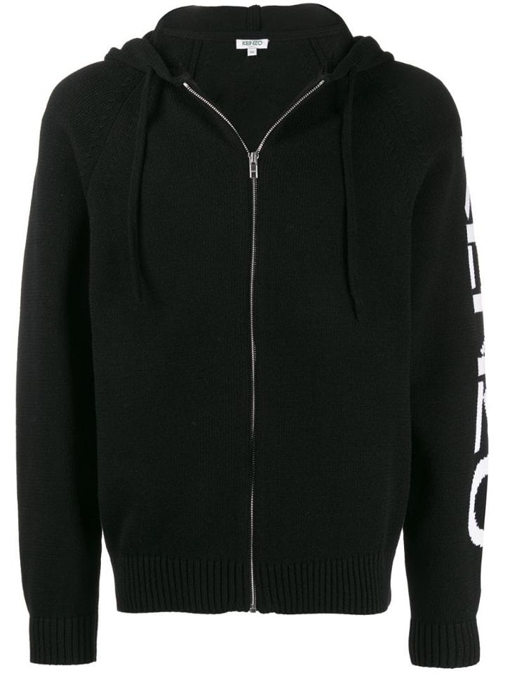 Kenzo Intarsia Logo Zipped Cardigan - Black