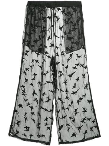 Ikumi Embroidered Sheer Trousers - Black