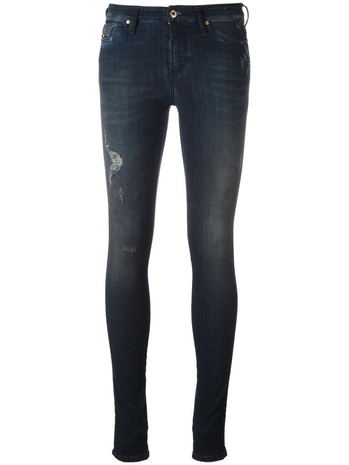 Diesel Distressed Skinny Jeans, Women's, Size: 26/32, Blue, Cotton/polyester/spandex/elastane