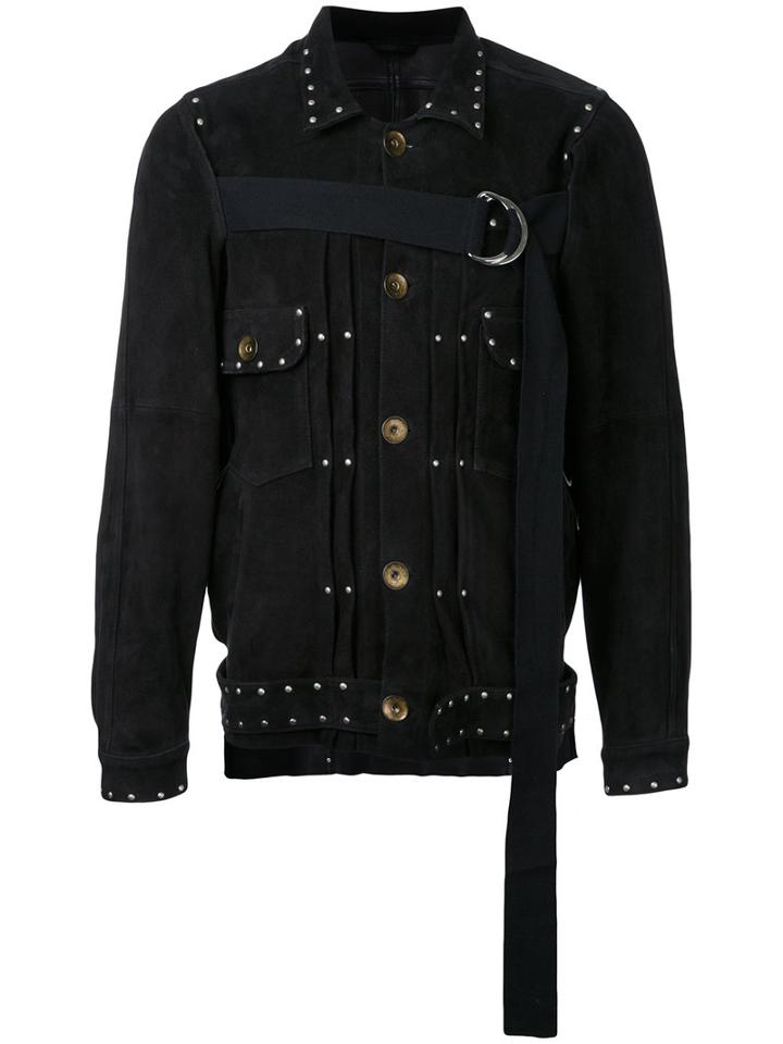 Maison Mihara Yasuhiro Front Strap Buttoned Jacket, Men's, Size: 48, Black, Goat Suede