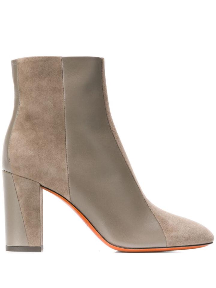 Santoni Contrasting Panel Ankle Boots - Brown
