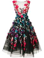 Marchesa Floral Embroidered Mid-length Gown - Black