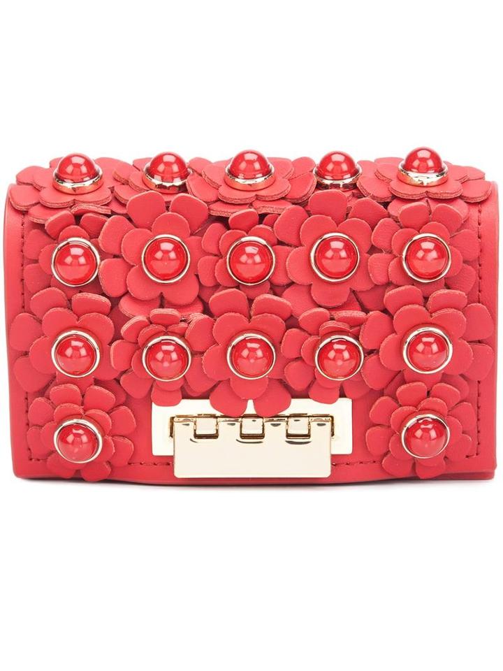 Zac Zac Posen Flower Embellished Clutch, Women's, Red, Calf Leather