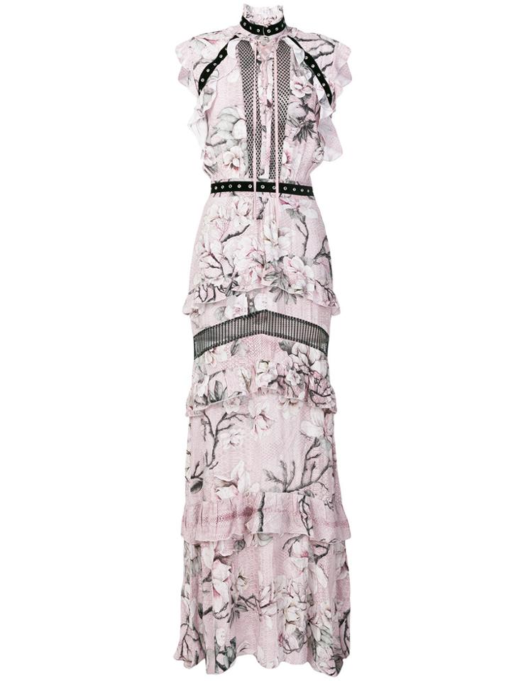 Just Cavalli Magnolia Print Long Dress - Pink & Purple