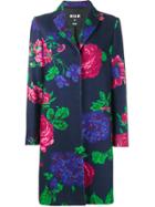 Msgm Floral Single Breasted Coat - Blue