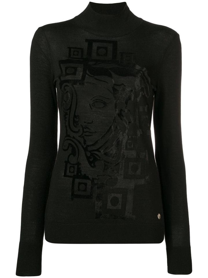 Versace Collection Printed Turtleneck Top - Black