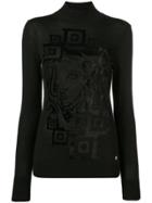 Versace Collection Printed Turtleneck Top - Black