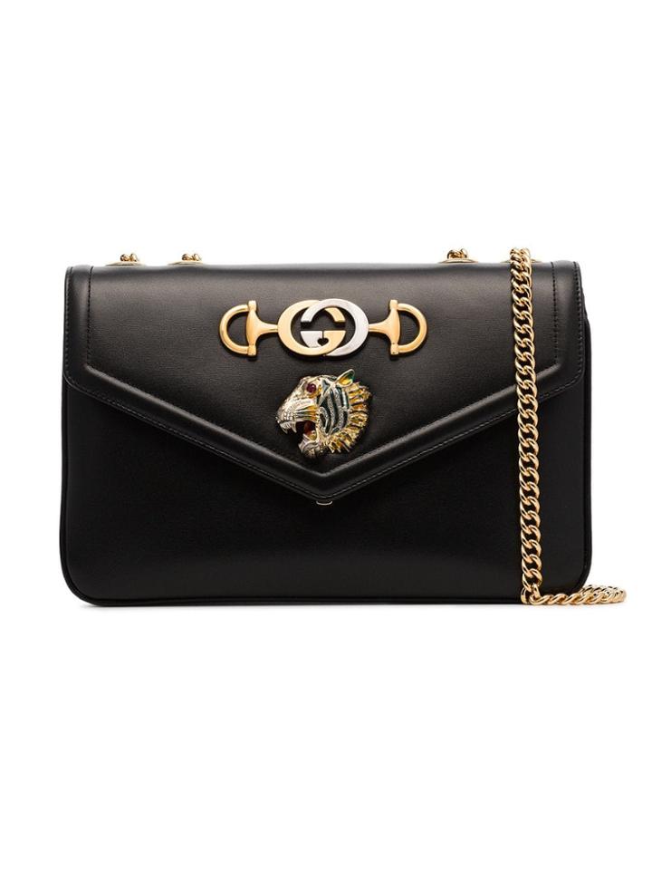 Gucci Black Medium Tiger Head Leather Shoulder Bag