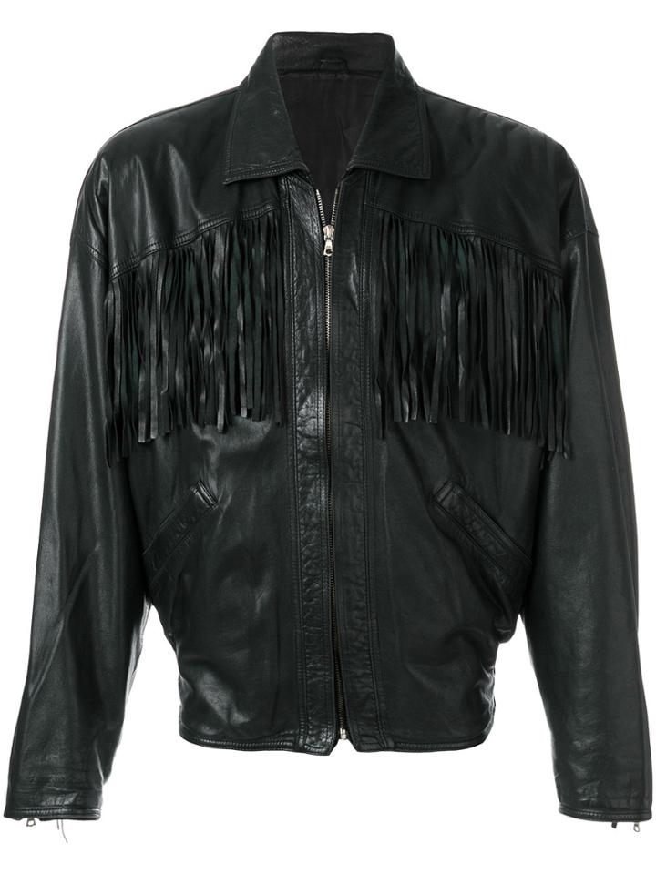 Versace Vintage Fringed Leather Jacket - Black