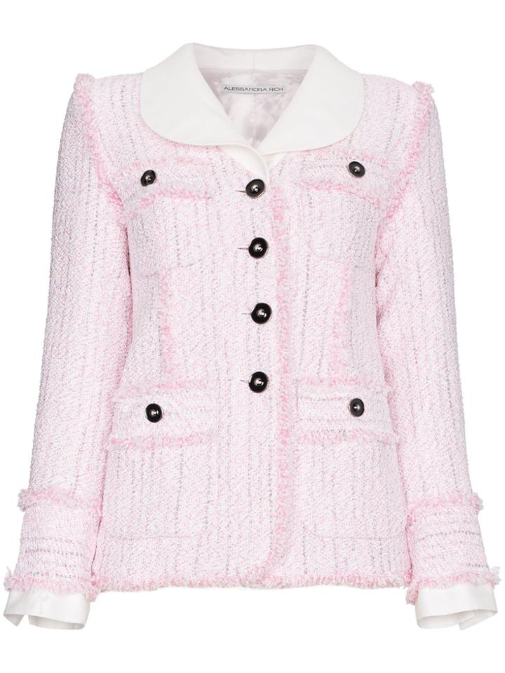 Alessandra Rich Single Breasted Tweed Cotton Blend Jacket - Pink &
