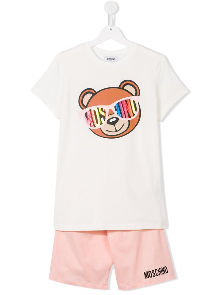 Moschino Kids Sunglasses Bear Short Jumpsuit, Girl's, Size: 14 Yrs, White