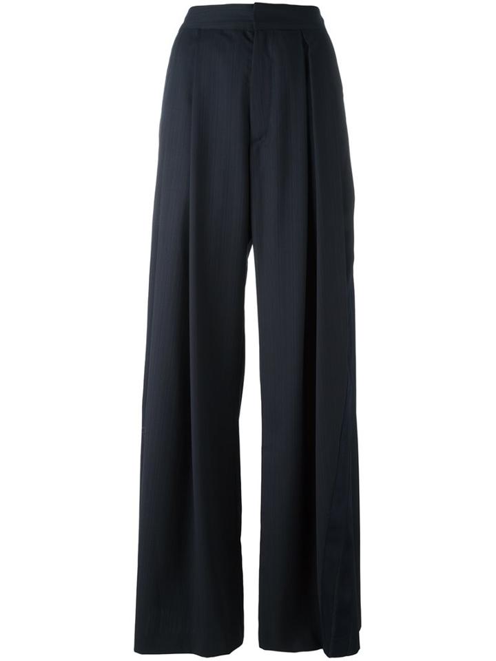 A.f.vandevorst Pleated Long Palazzo Pants, Women's, Size: 40, Blue, Lyocell/virgin Wool