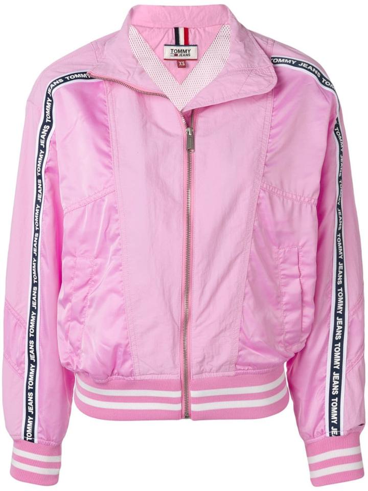 Tommy Jeans Logo Stripe Bomber Jacket - Pink