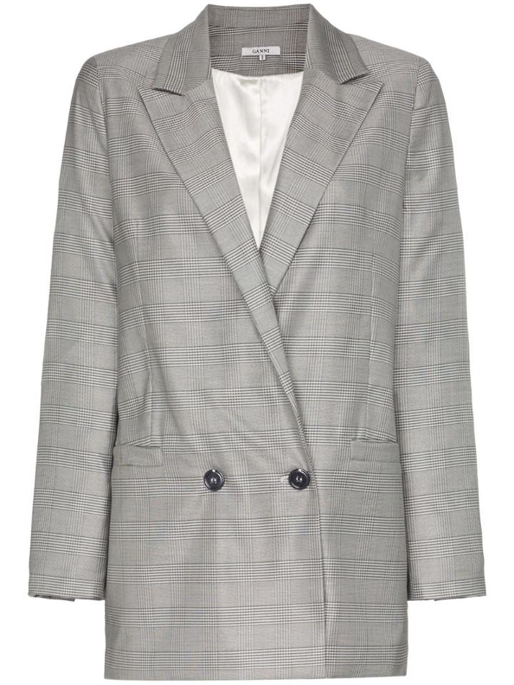 Ganni Merkel Double-breasted Checked Blazer - Grey