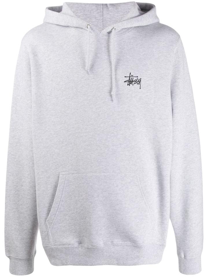 Stussy Logo Drawstring Hoodie - Grey