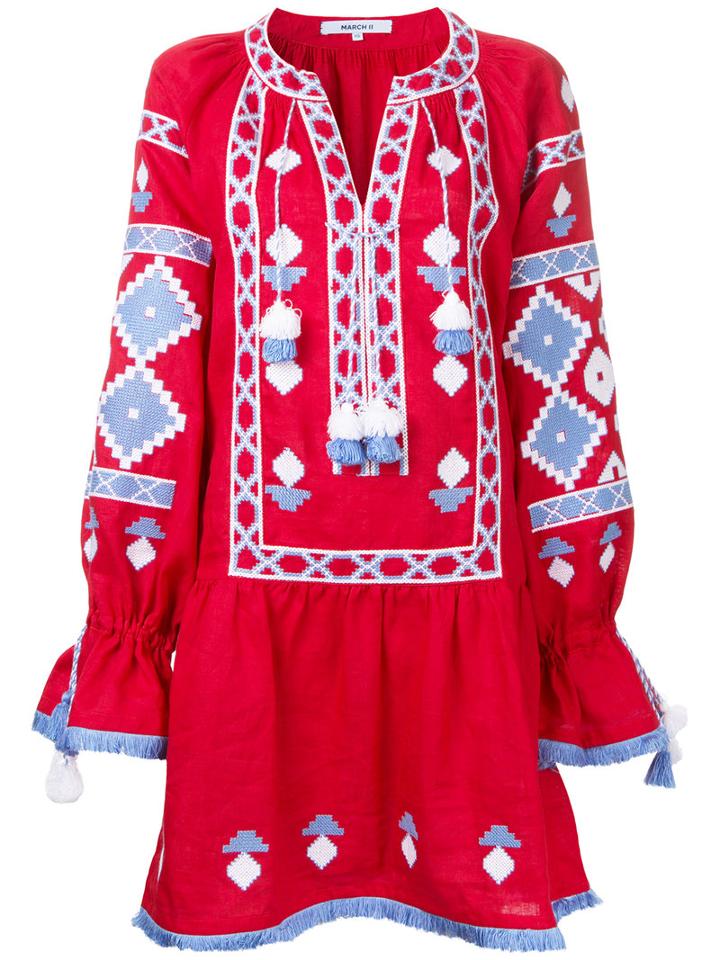 March 11 Flower Pixel Dress, Women's, Size: Large, Red, Linen/flax