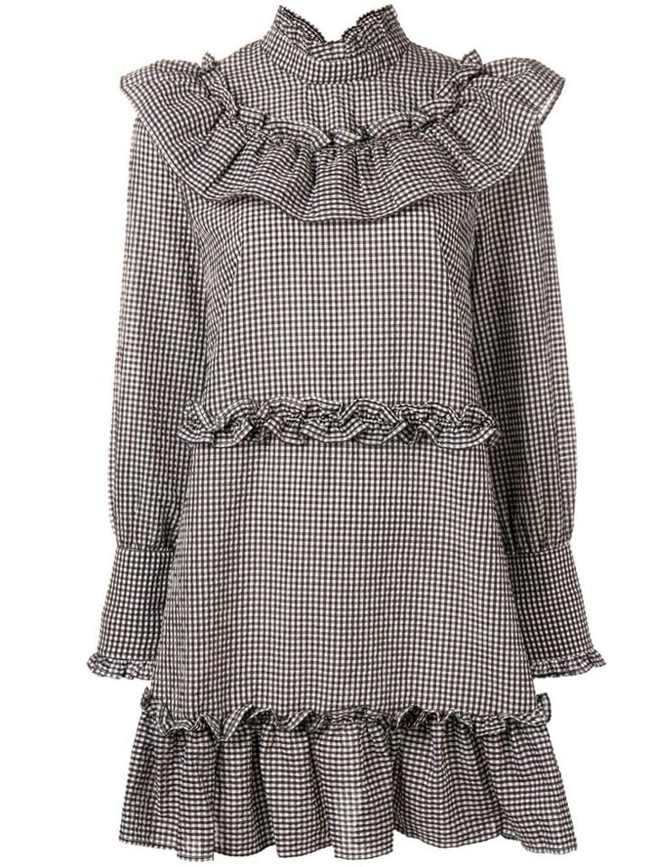 Ganni Checked Ruffled Dress - Black