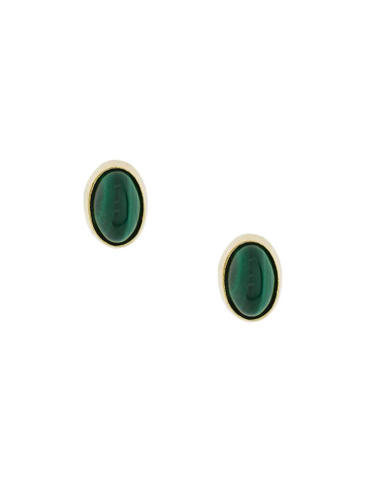 Wouters & Hendrix Gold Oval Malachite Earrings - Metallic