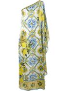 Dolce & Gabbana Majolica Print Kaftan Dress, Women's, Size: 42, Yellow/orange, Silk/viscose/polyester