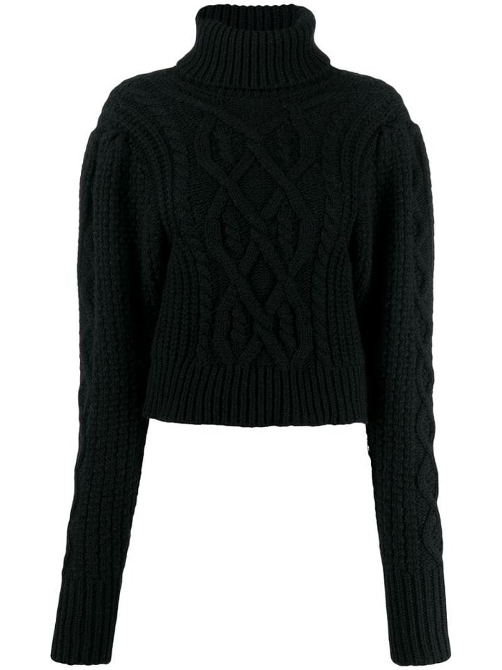 Wandering Cable-knit Roll Neck Sweater - Black