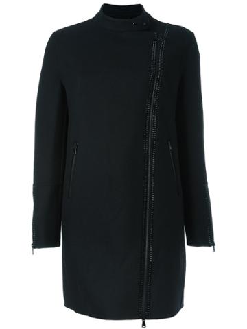 Ermanno Scervino Asymmetric Zipped Coat, Women's, Size: 46, Black, Polyamide/cupro/virgin Wool/glass