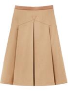 Burberry Leather Trimmed Pleated Skirt - Neutrals