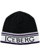 Iceberg Intarsia Logo Beanie - Black