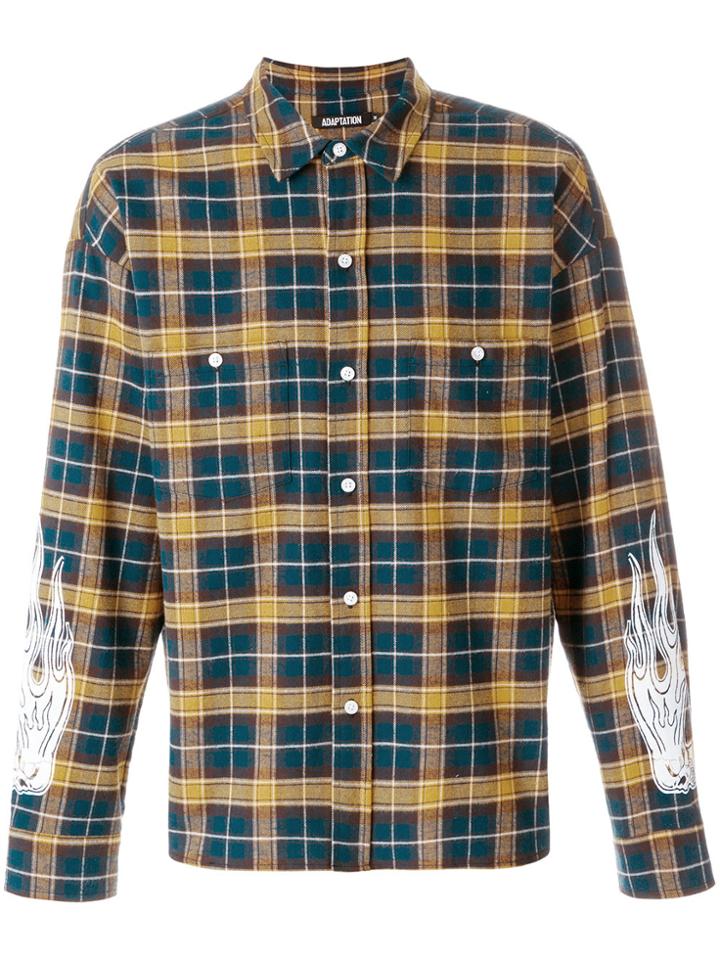 Adaptation Flame Print Plaid Shirt - Yellow & Orange