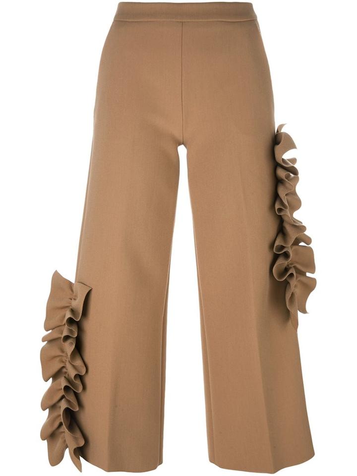 Msgm Ruffle Detail Cropped Trousers, Women's, Size: 42, Nude/neutrals, Polyester/spandex/elastane/viscose