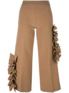 Msgm Ruffle Detail Cropped Trousers, Women's, Size: 42, Nude/neutrals, Polyester/spandex/elastane/viscose
