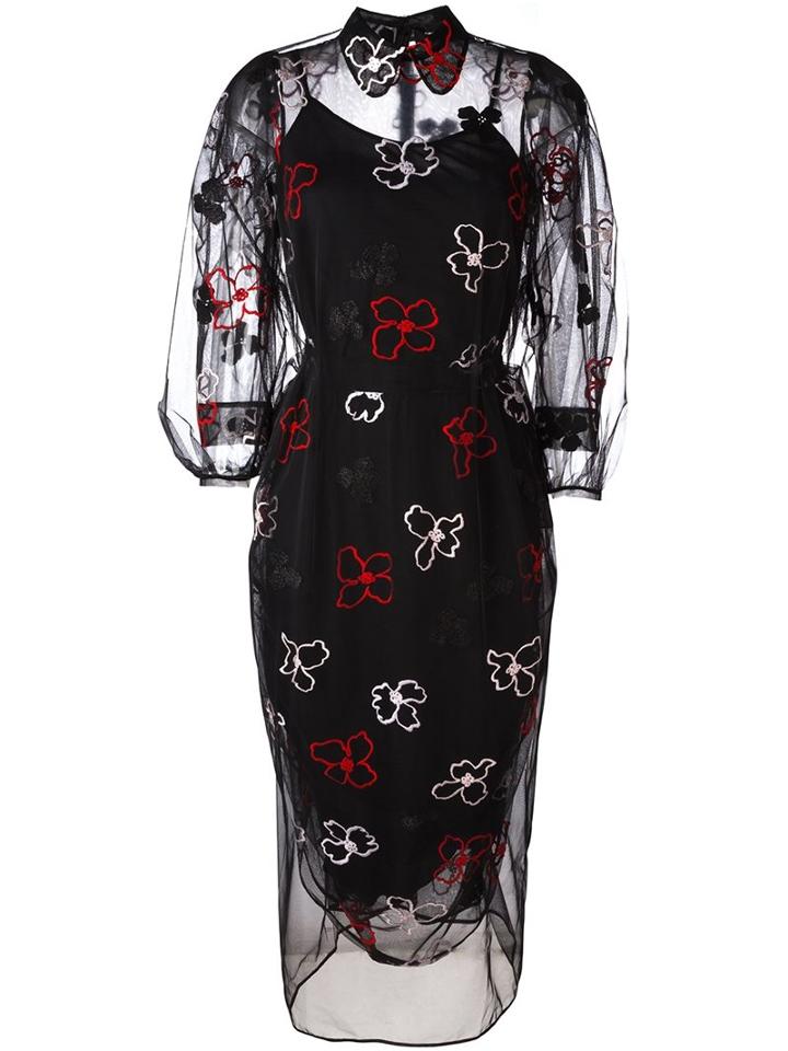 Simone Rocha Floral Embroidery Dress, Women's, Size: 8, Black, Cotton/polyamide/polyester/metallized Polyester