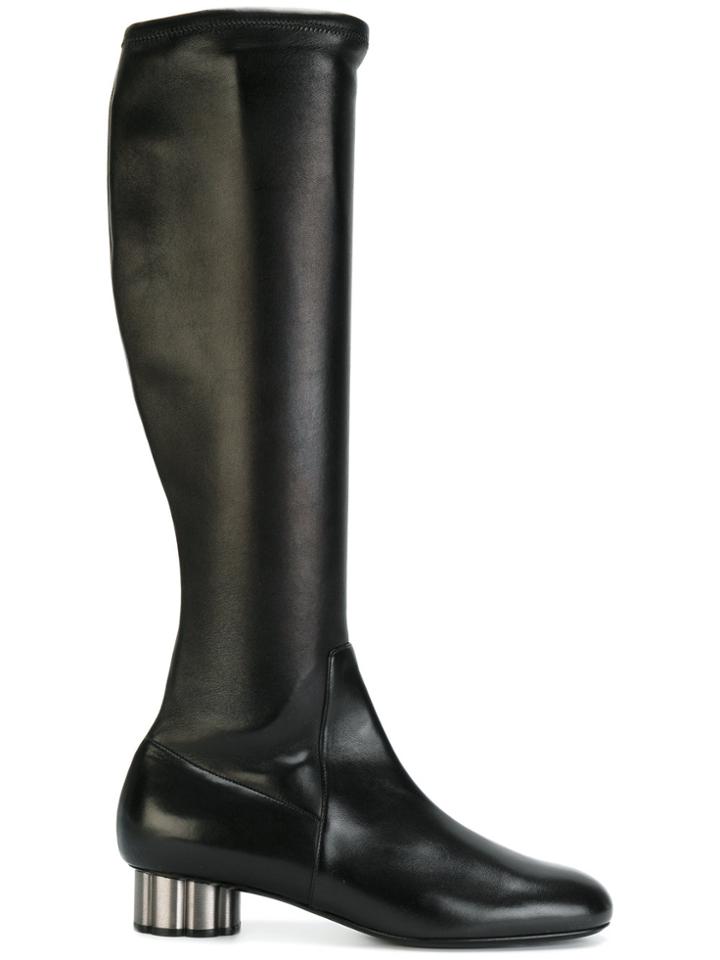 Salvatore Ferragamo Flower Heel Boots - Black