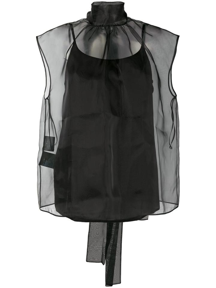 Prada Sheer Funnel Neck Blouse - Black