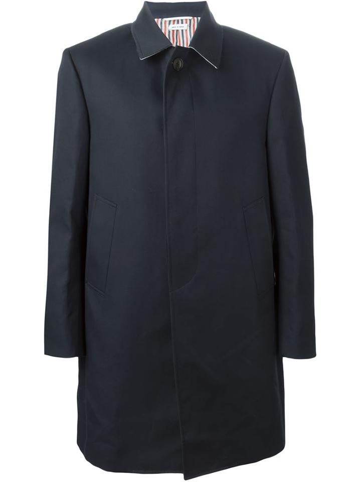 Thom Browne Classic Raincoat, Men's, Size: 0, Blue, Cotton/polyester/cupro