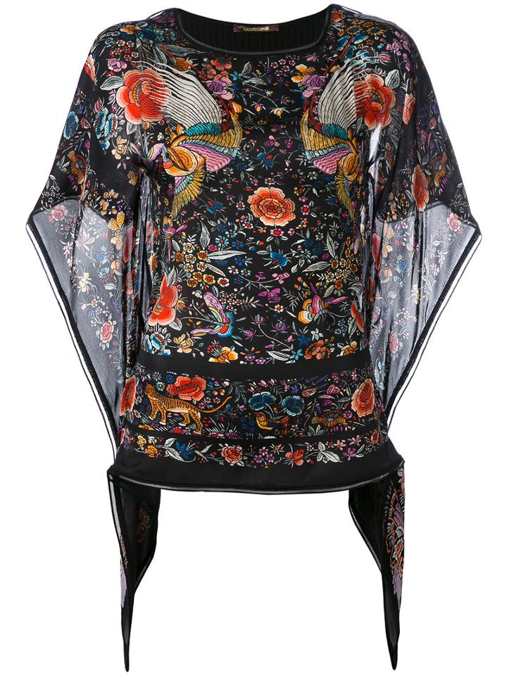 Roberto Cavalli - Floral Print Blouse - Women - Silk/cotton/viscose - 40, Black, Silk/cotton/viscose