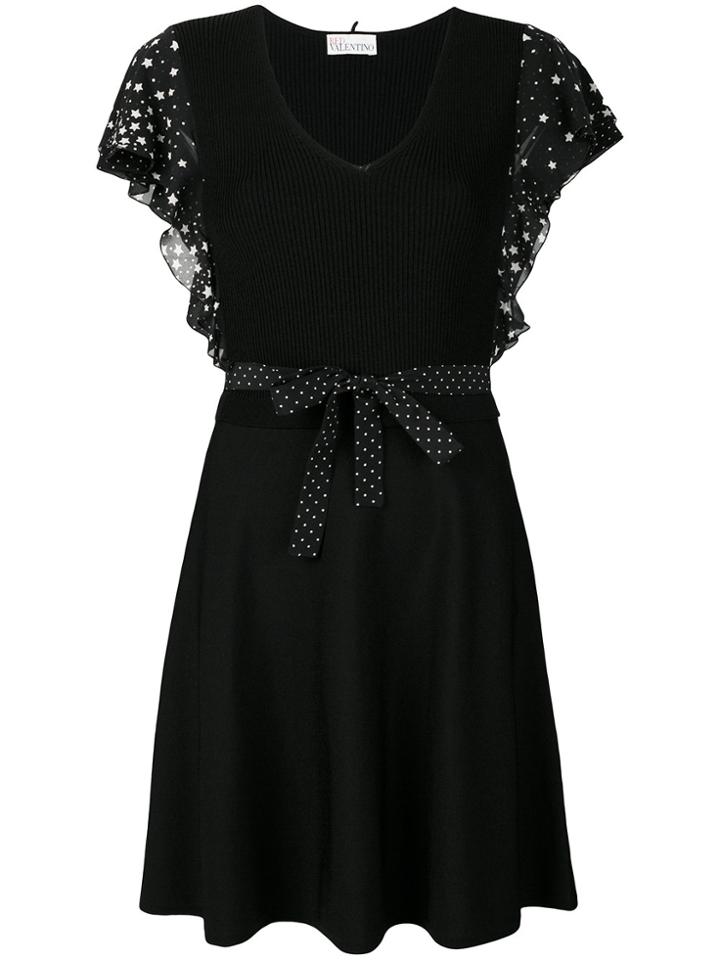 Red Valentino Embroidered Flared Dress - Black